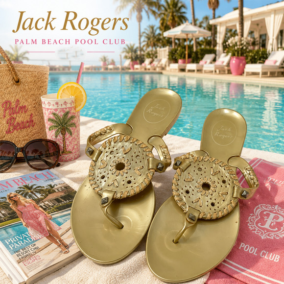 Jack Rogers Shoes - Jack Rogers Sz 7 Georgica Gold PVC Jelly Thong Flip Flop Sandals Metallic